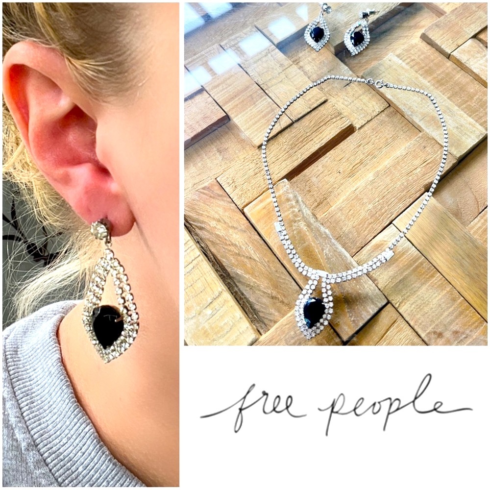 Free People 💗 necklace and earrings rhinestone and crystal set - Picture 1 of 7